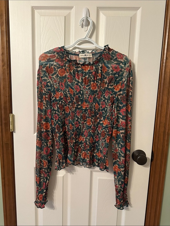 NATURAL LIFE Tops - NATURAL LIFE Floral Smocked Peasant Blouse - Teal & Rust